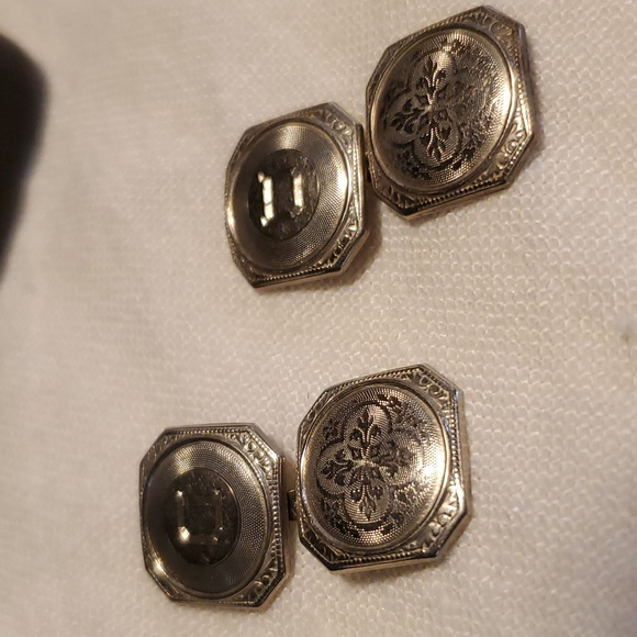 14k White Gold Art Deco Antique Cuff Links - Picture 3 of 8